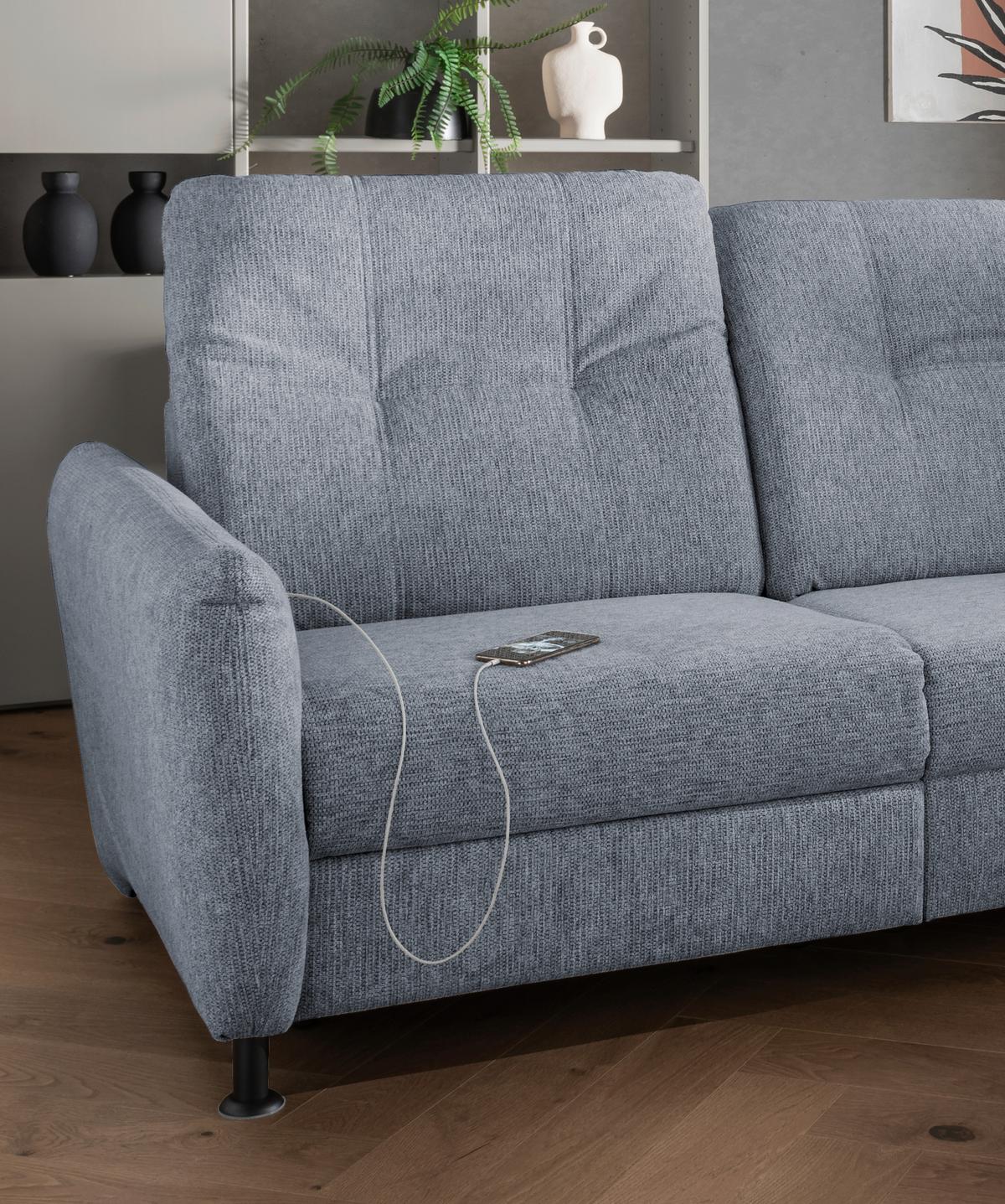 Ecksofa Minori Chenille Hellblau, S: 270x198 cm - Schwarz/Hellblau, MODERN, Textil (270/198cm) - Livetastic