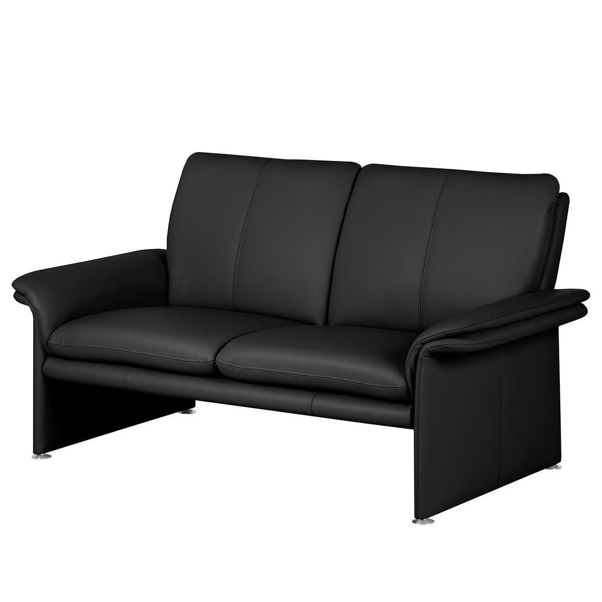 2-Sitzer-Sofa Comodo Echtleder Schwarz B: 164 cm - Silberfarben/Schwarz, Design, Leder (164/90/88cm) - Livetastic