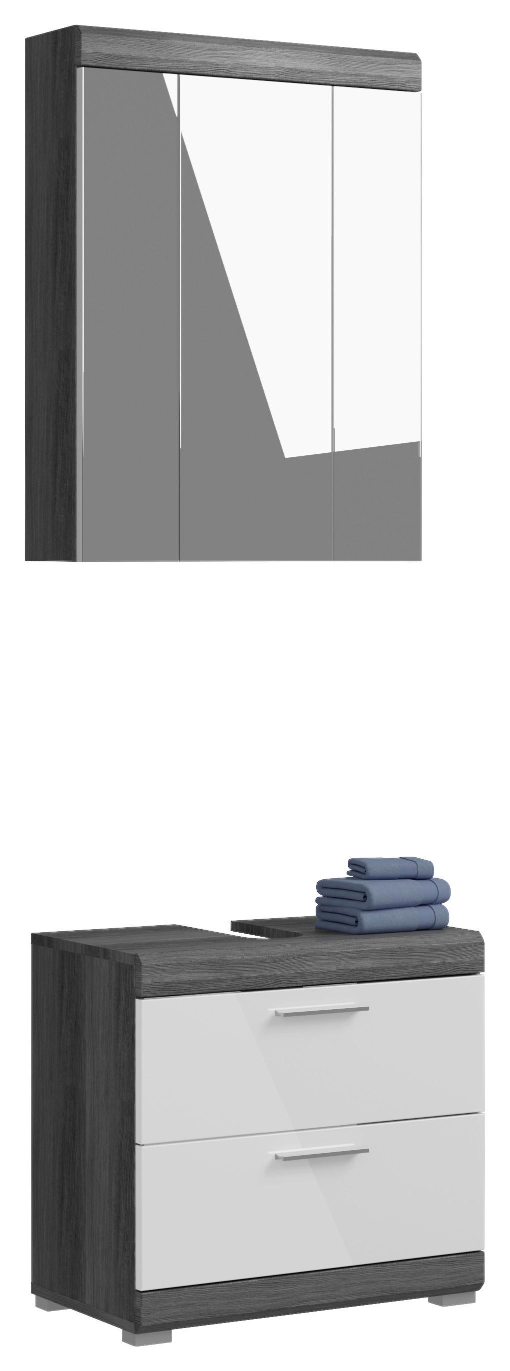 Badezimmer Scout - Weiß Hochglanz/Grau, MODERN, Holzwerkstoff (60cm) - MID.YOU