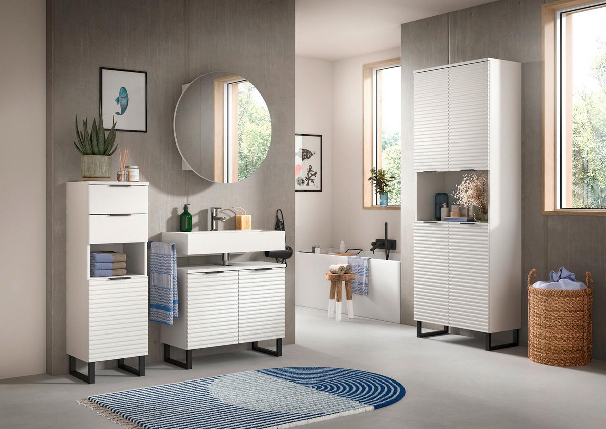 Spiegelschrank Riff Weiß B: 70 cm - Weiß, MODERN, Holzwerkstoff (70/70/18cm) - MID.YOU