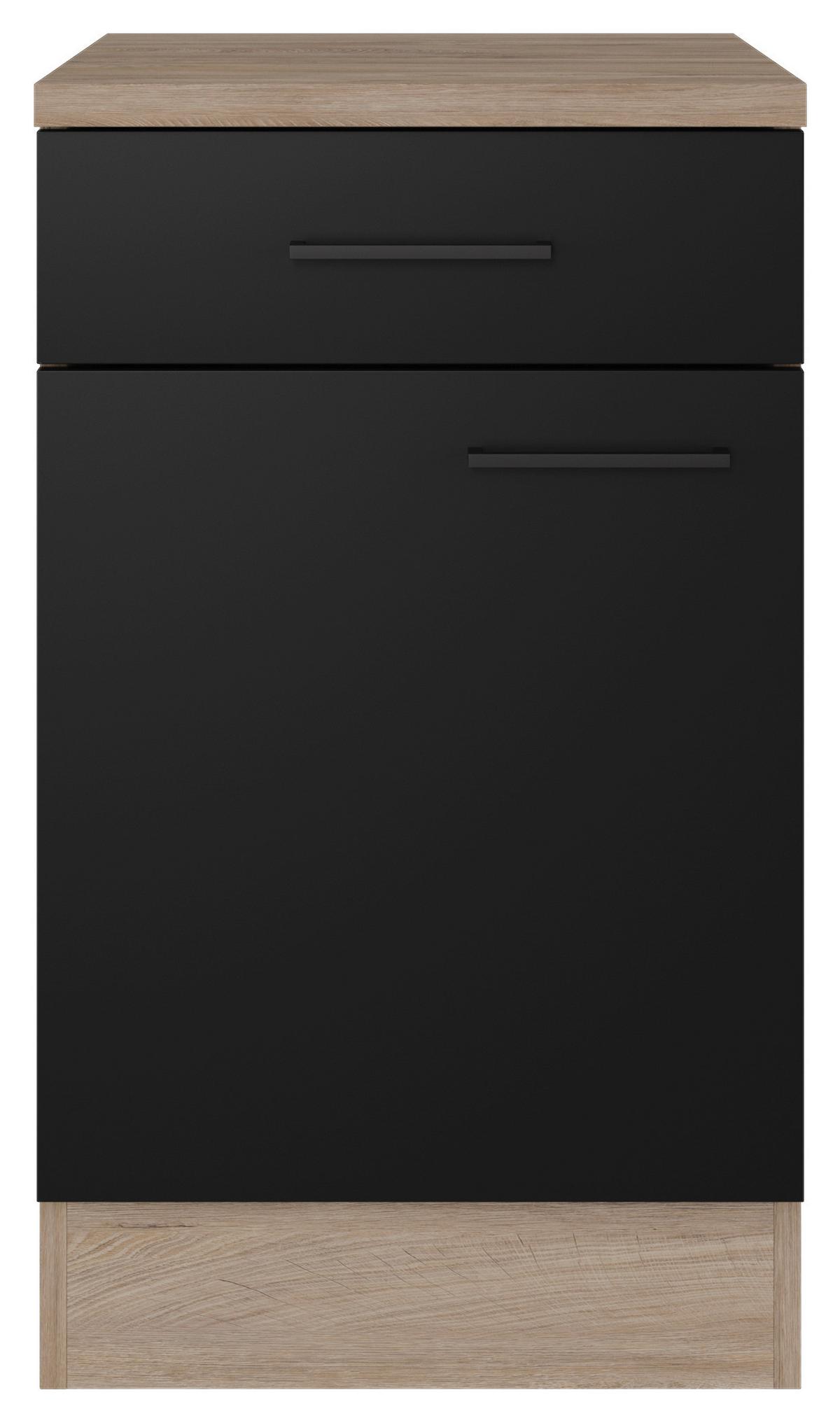 Küchenunterschrank Capri 50 cm Eiche/Schwarz - Eichefarben/Schwarz, KONVENTIONELL, Holzwerkstoff (50/85/57cm) - FlexWell