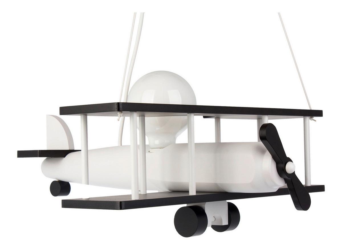 Kinderhängeleuchte Flugzeug H: 75 Cm 1-Flammig - Schwarz/Weiß, KONVENTIONELL, Holz (42/45/75cm)