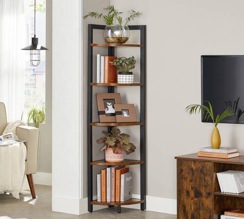 Eckregal Iron B: 30 cm, Braun/Schwarz - Schwarz/Braun, LIFESTYLE, Holzwerkstoff/Metall (30/150/30cm) - Boxxx