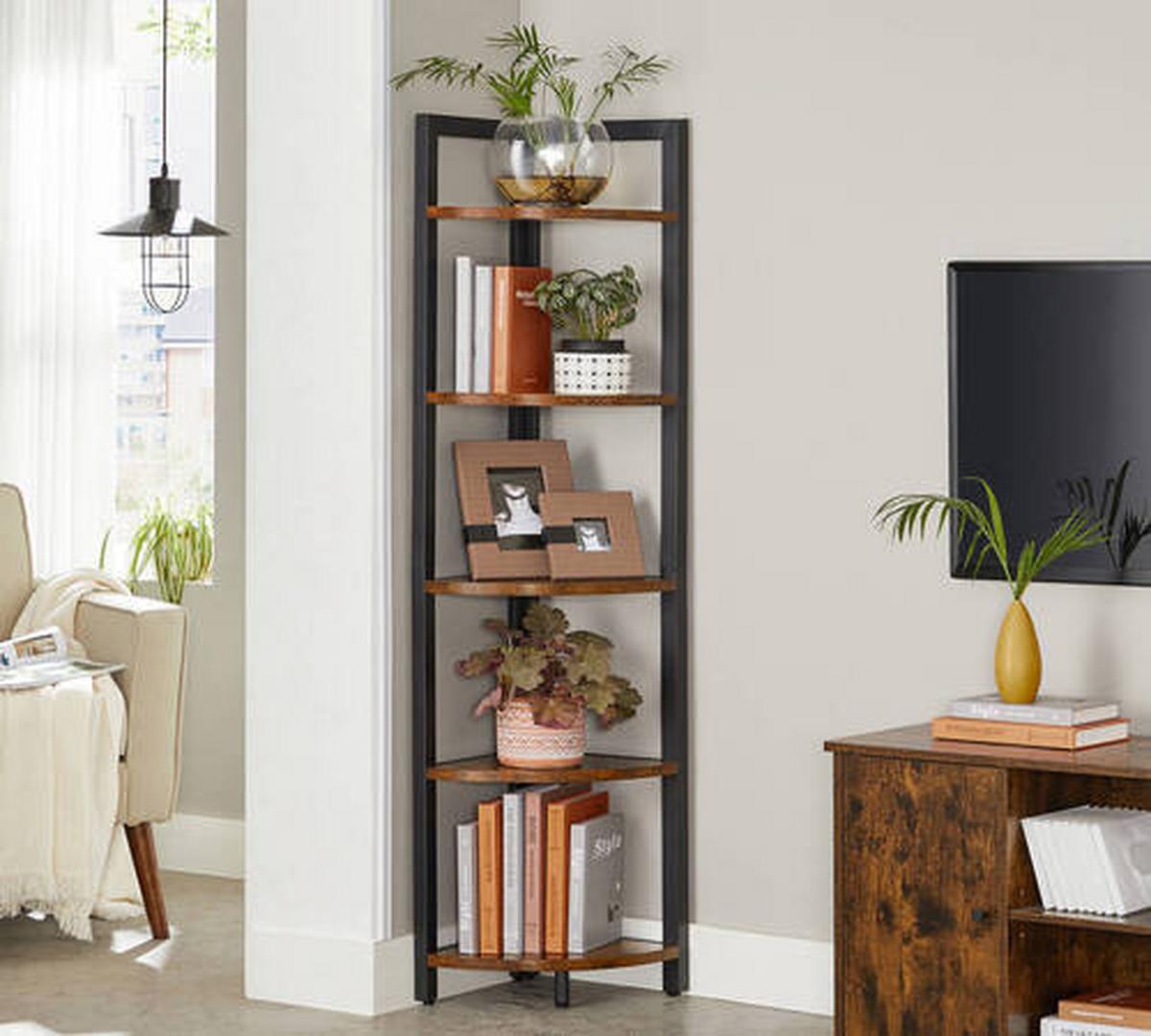 Eckregal Iron B: 30 cm, Braun/Schwarz - Schwarz/Braun, LIFESTYLE, Holzwerkstoff/Metall (30/150/30cm) - Boxxx