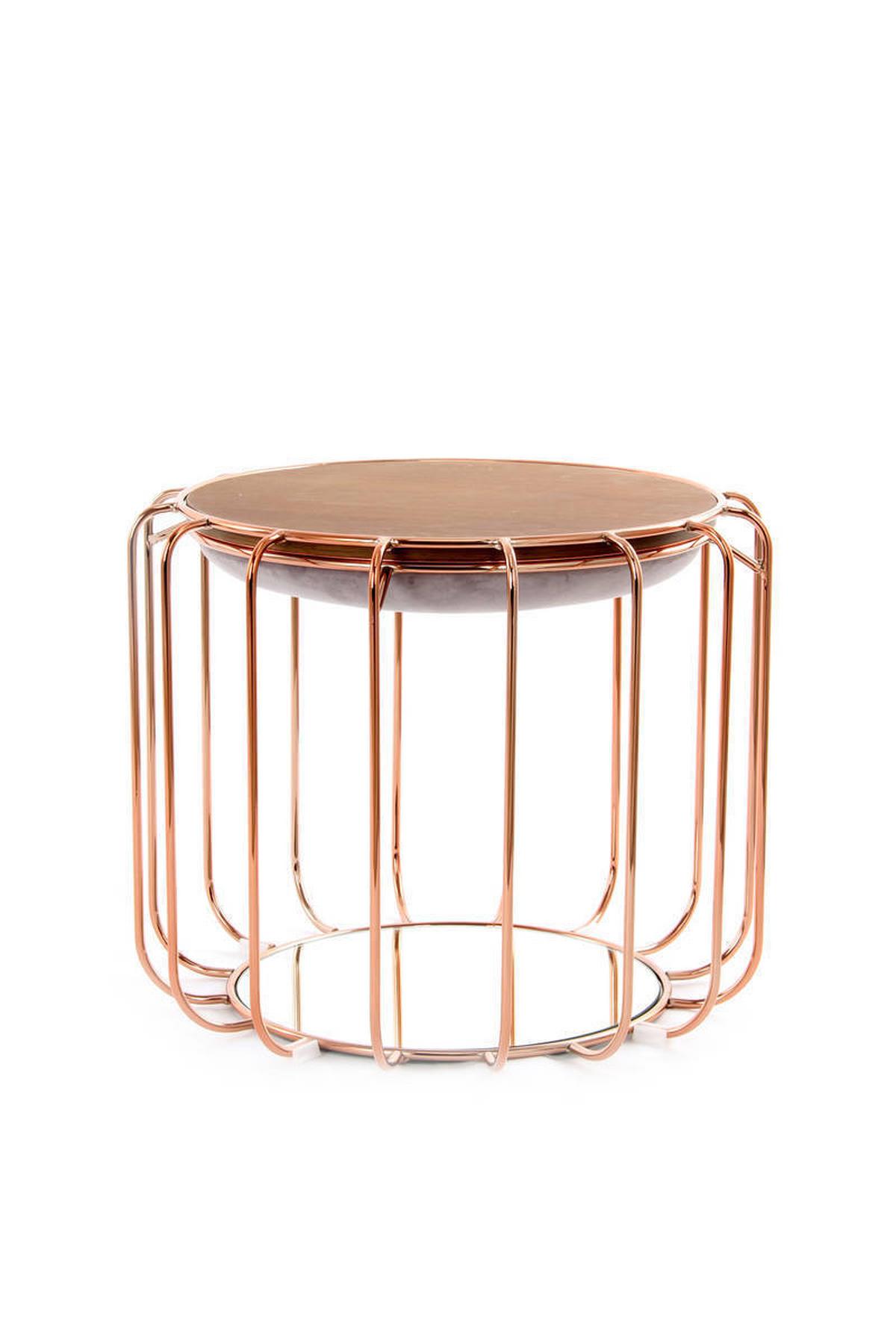 Beistelltisch/pouf 2 In 1 Comfortable Rosé/hellviolett - Grau/Kupferfarben, Basics, Glas/Holzwerkstoff (50/50/45cm) - Kayoom