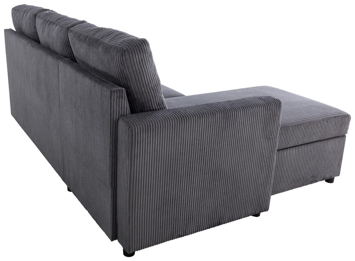 Ecksofa Mit Schlaffunktion Paris Anthrazit Cord 215x145cm - Anthrazit/Schwarz, Basics, Holz/Holzwerkstoff (215/145cm)