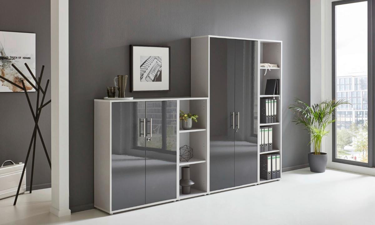 Büro Office Edition Grau/anthrazit Hochglanz - Anthrazit Hochglanz/Grau, MODERN, Holzwerkstoff/Metall - MID.YOU