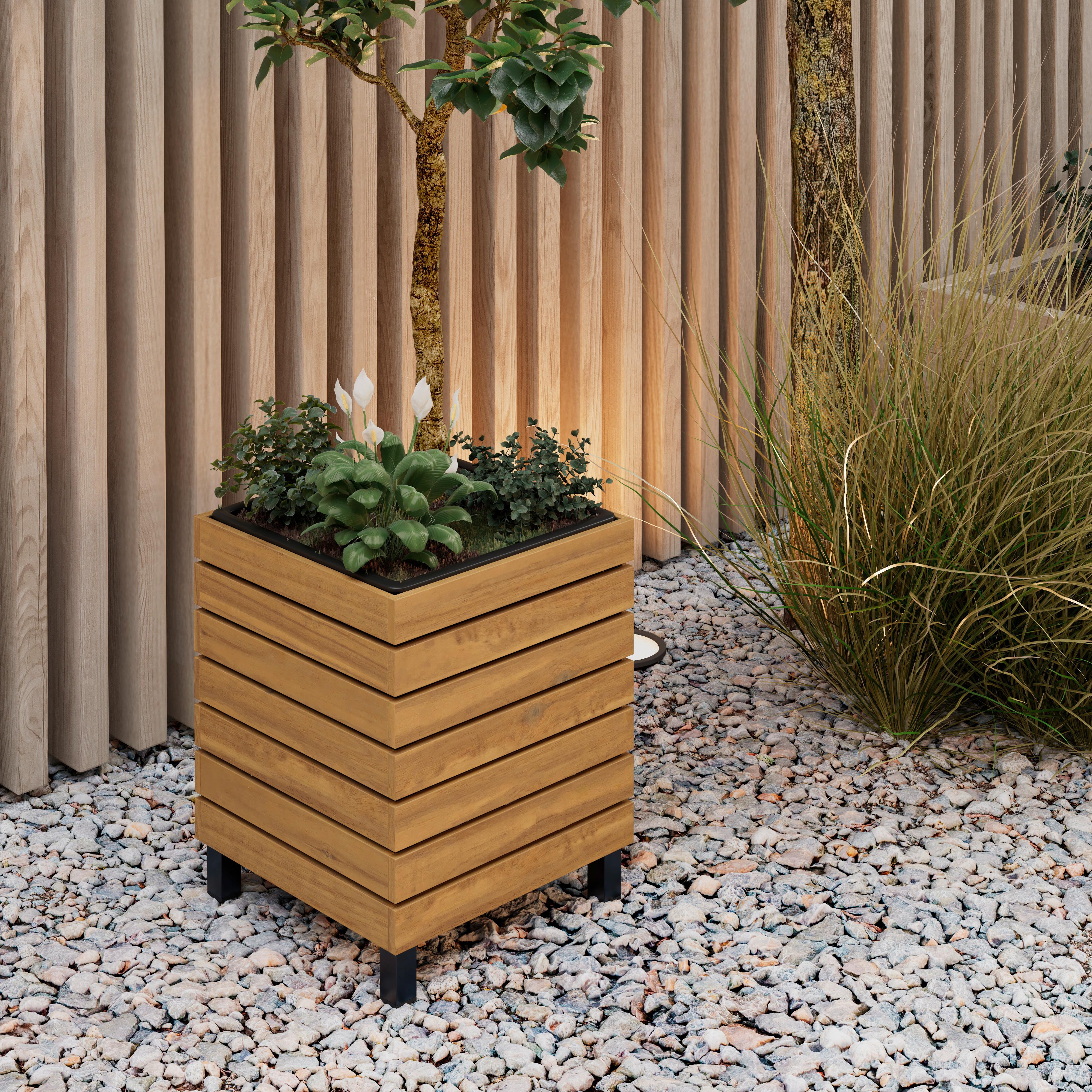 VYSOKÝ ZÁHON MARLO - čierna/farba akácie, Modern, kov/drevo (35/41/35cm) - Bessagi Garden