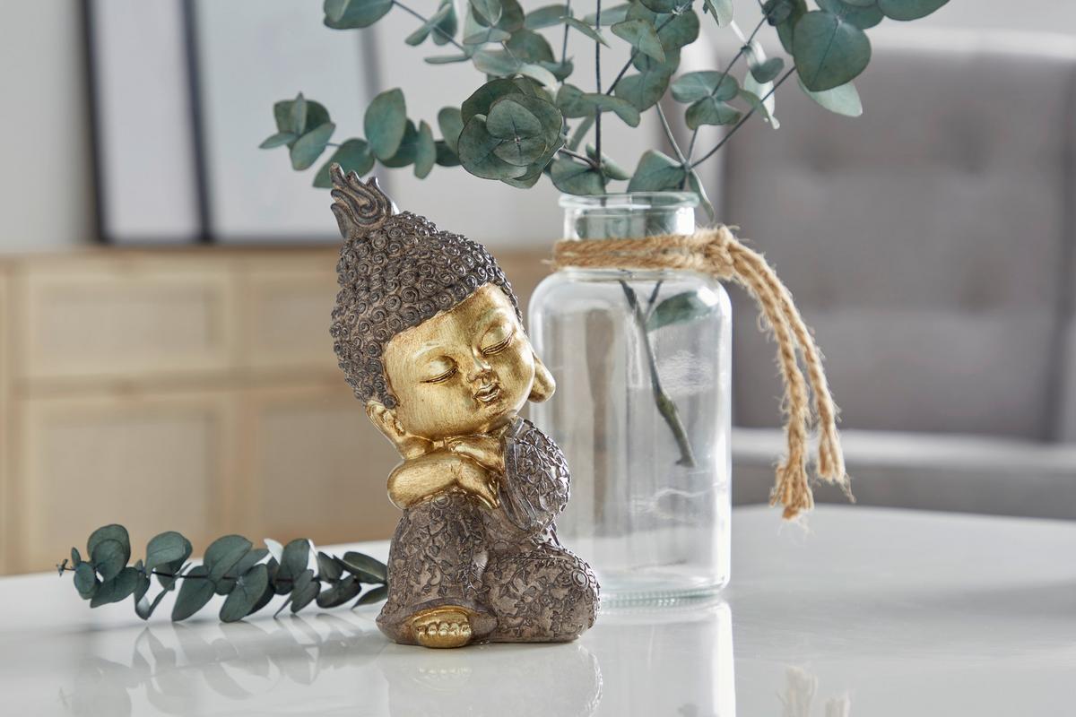 Dekofigur Buddha H: 17 cm Kunststoff für In- und Outdoor - Goldfarben/Braun, LIFESTYLE, Kunststoff (11/9,5/17cm) - Luca Bessoni