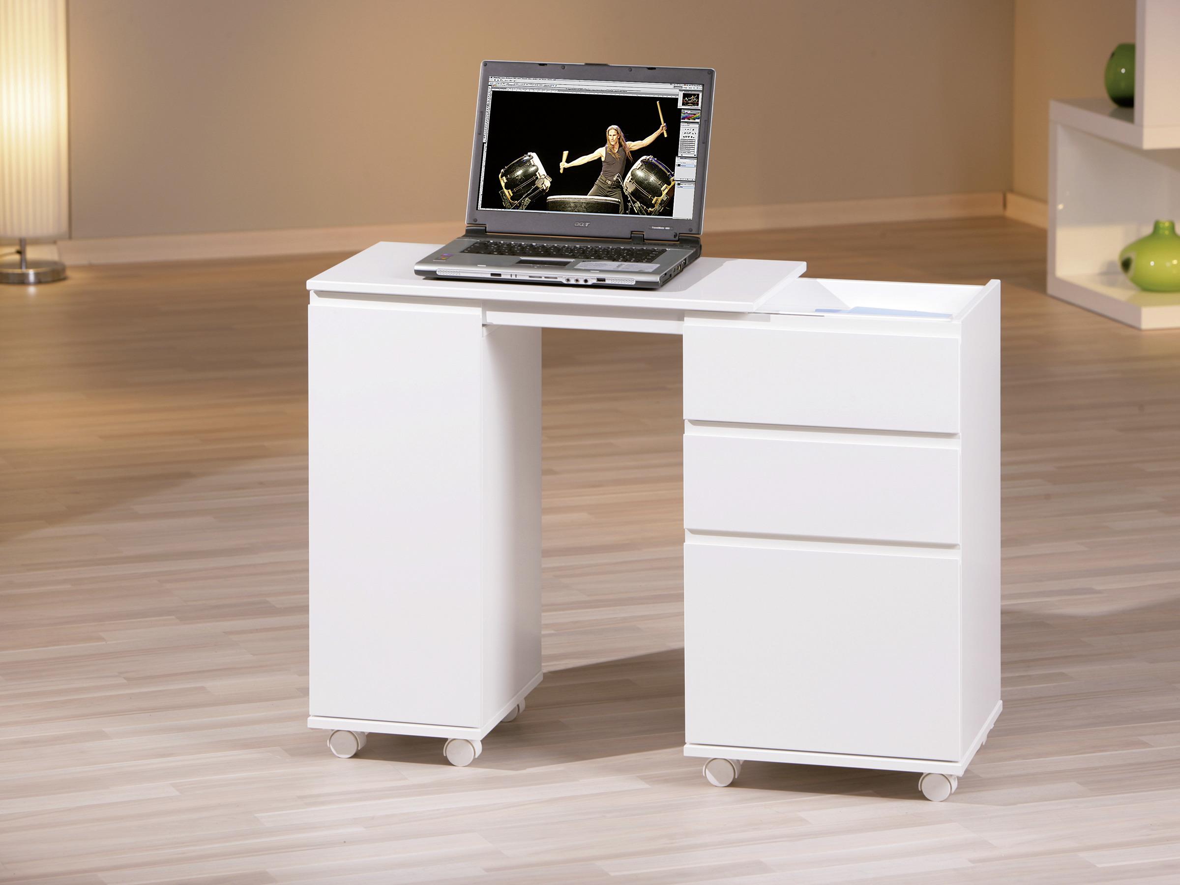 Multifunktionstisch mit Stauraum mit Rollen Laptop Office, Weiß - Weiß, KONVENTIONELL, Holzwerkstoff (66/37/72cm) - MID.YOU