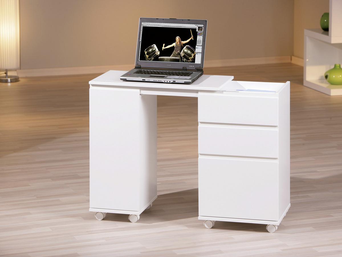 Multifunktionstisch Mit Stauraum Mit Rollen Laptop Office, Weiß - Weiß, KONVENTIONELL, Holzwerkstoff (66/37/72cm) - MID.YOU