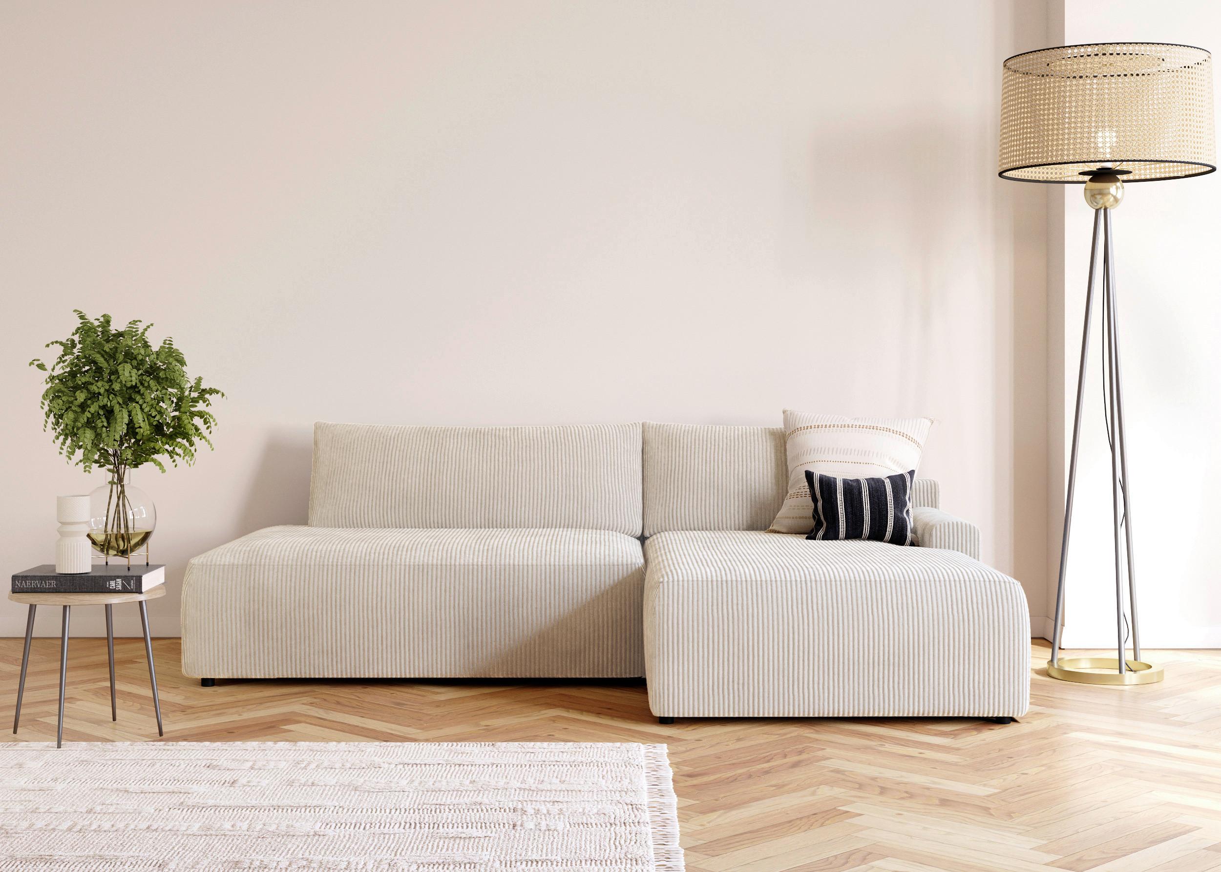 Eckschlafsofa Prag, Creme S: 253x167 cm - Creme/Schwarz, MODERN, Textil (253/167cm) - Trendmanufaktur