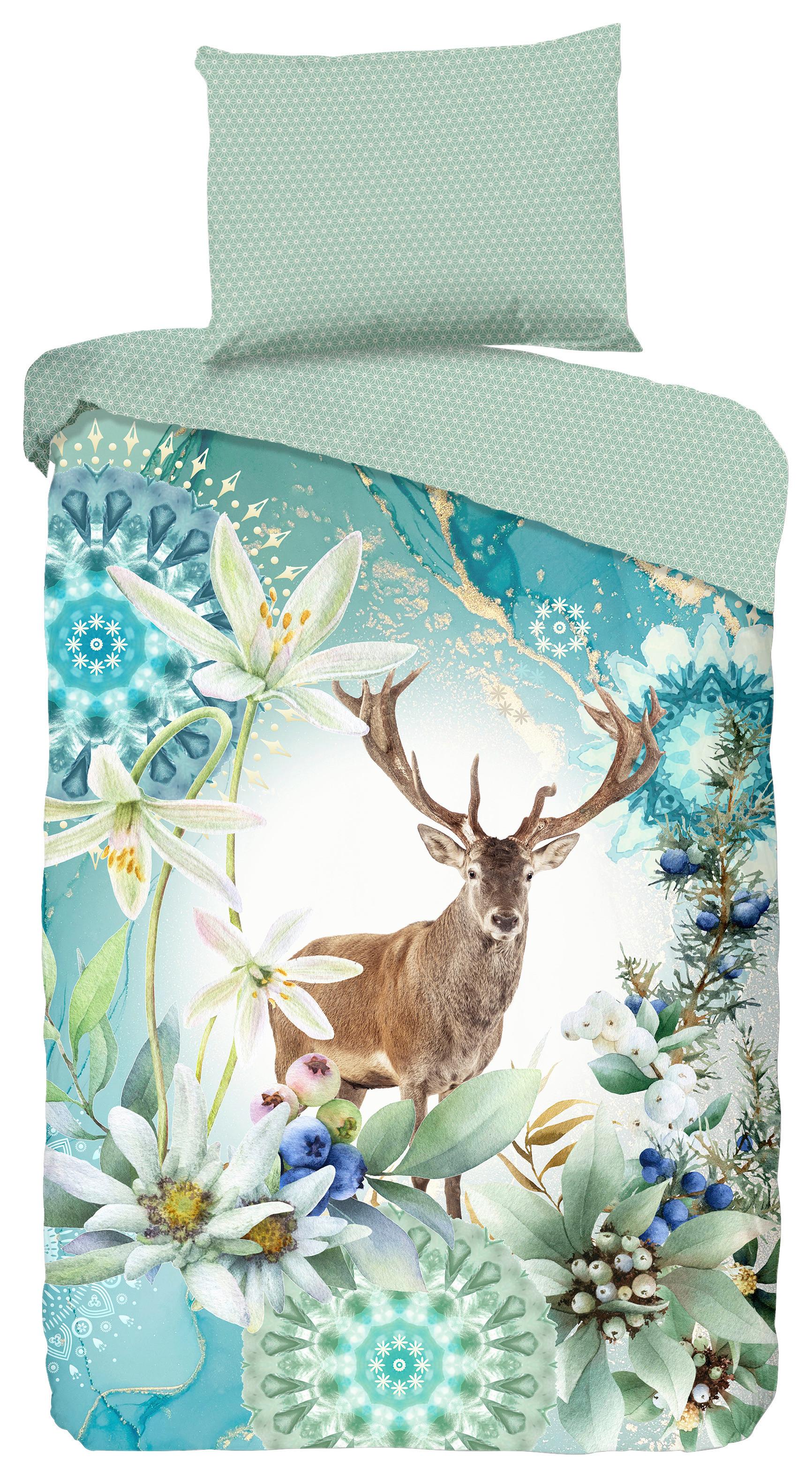 Bettwäsche 140x200 cm Xela Multicolor Hirsch Motiv - Multicolor, Basics, Textil (140/200cm)