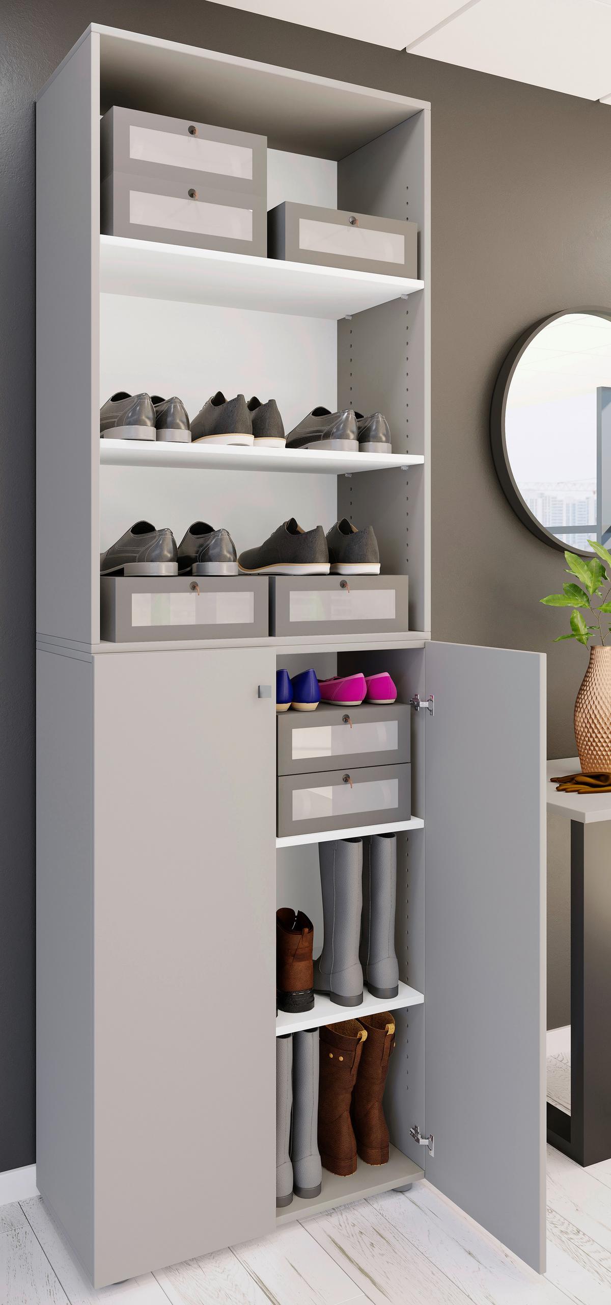 Schuhschrank Lona Grau B: 70 cm - Schwarz/Grau, Design, Holzwerkstoff (70/220/40cm) - MID.YOU