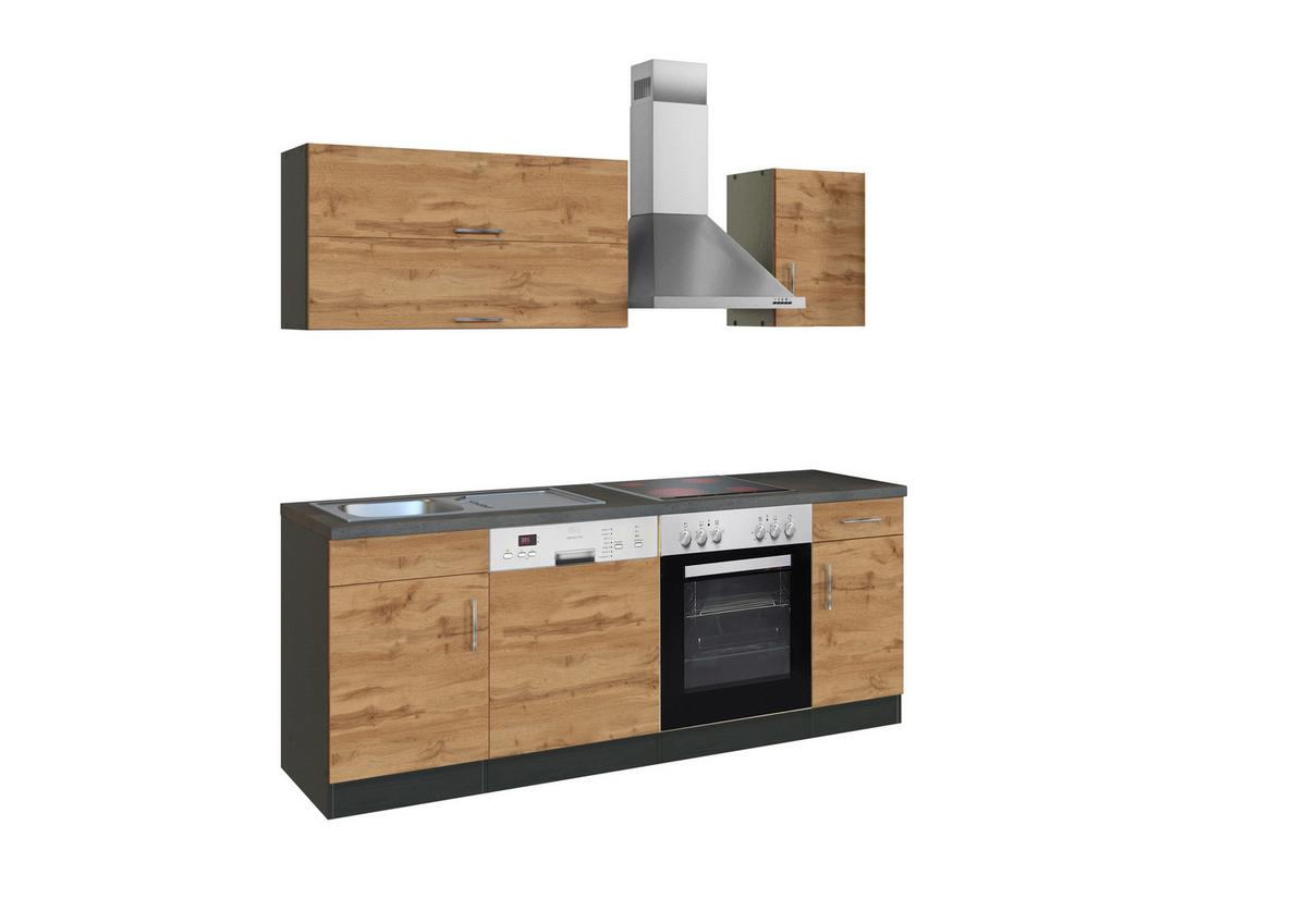 Küchenzeile Sorrento Mit Geräten 210 Cm Eichefarben - Schieferfarben/Eiche Wotan, MODERN, Holzwerkstoff (210cm) - Held