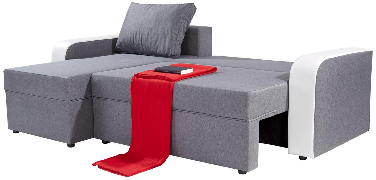 Ecksofa mit Schlaffunktion Racer, Webstoff/Lederlook - Schwarz/Weiß, KONVENTIONELL, Holz/Textil (149/237cm)