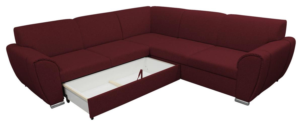 Ecksofa Delux Dunkelrot Mit Schlaffunktion Ottomane Links - Silberfarben/Dunkelrot, Design, Textil (266/266cm) - Livetastic