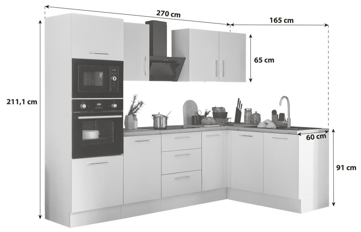 Eckküche Turin Schwarz/eiche Dekor 270x165 Cm - Schwarz/Eiche Artisan, Basics, Holzwerkstoff (270/165cm) - MID.YOU