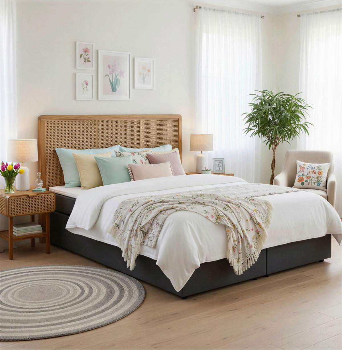 Boxspringbett Naturfarben /Dunkelgrau 180x200cm - Dunkelgrau/Schwarz, Basics, Holz/Textil (180/200cm) - Livetastic