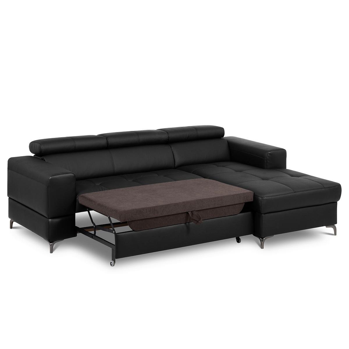 Ecksofa Torino Teilleder Schwarz 247x173 - Schwarz, Design, Leder/Textil (247/173cm) - Livetastic