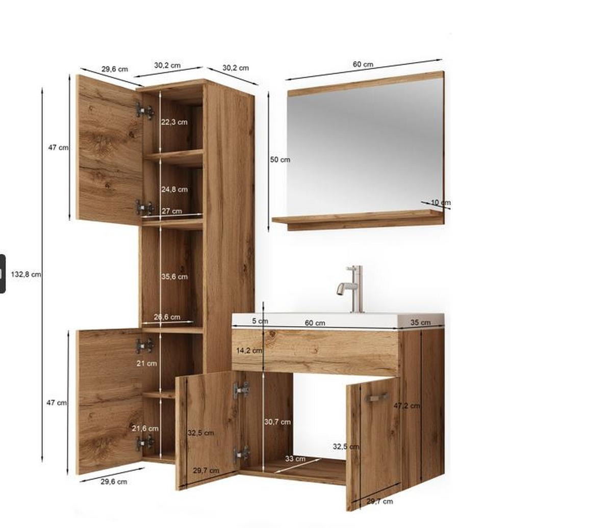 Kúpeľňa 4-dielna, antracit/biela VL - biela/biela s vysokým leskom, Lifestyle, kov/kompozitné drevo (90cm) - P & B