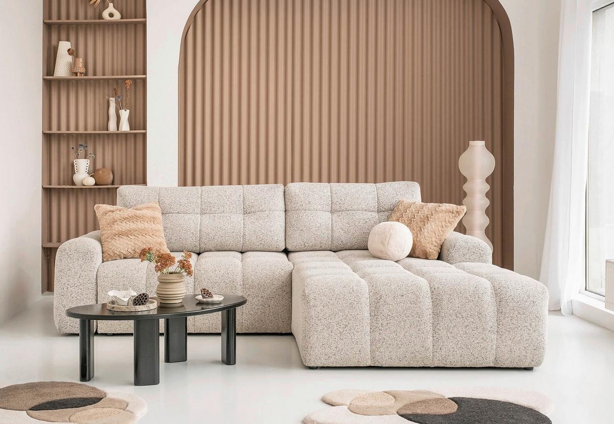 Ecksofa Lulu Taupe S: 268x184cm - Taupe/Schwarz, Design, Textil (268/184cm) - MID.YOU