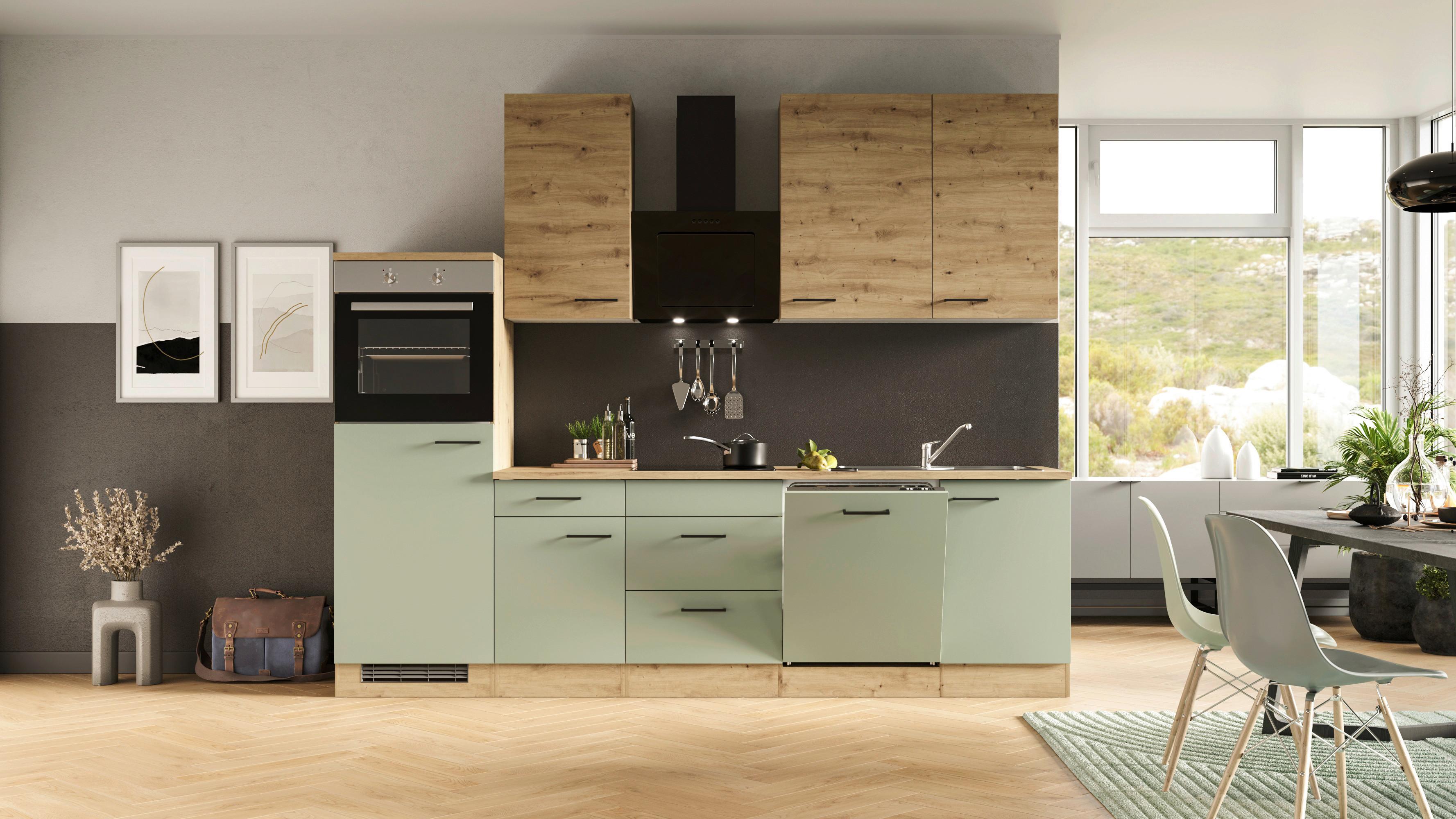 Küchenblock Cara Eiche Artisan/grün B: 280 Cm - Eiche Artisan/Grün, KONVENTIONELL, Holzwerkstoff (280cm) - FlexWell