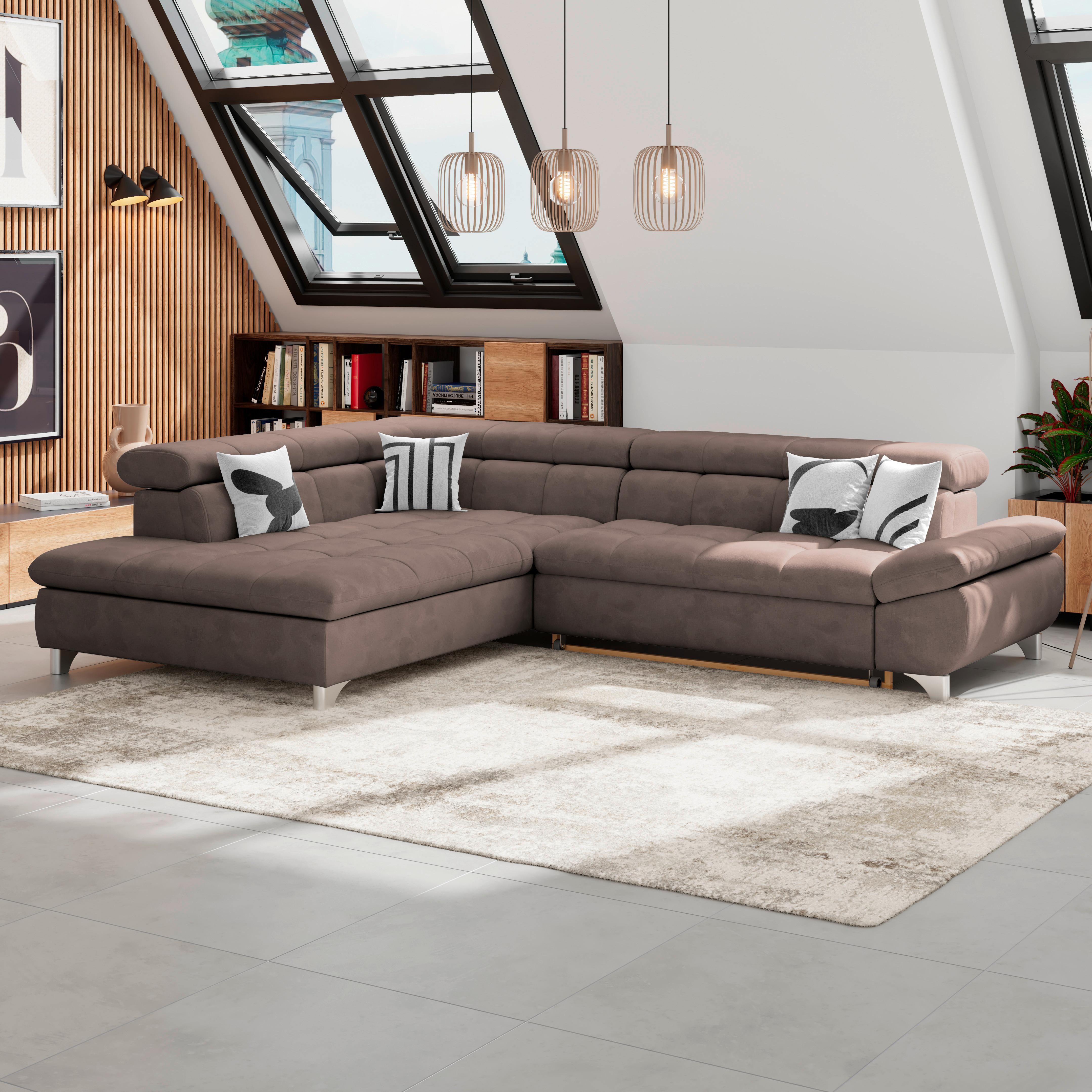 Ecksofa Gemini Dunkelbraun, B: 234cm - Chromfarben/Dunkelbraun, KONVENTIONELL, Textil (234/312cm)
