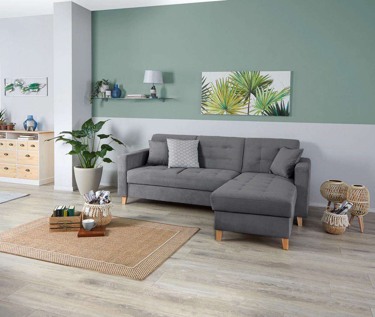 Ecksofa Bergen - Dunkelgrau/Naturfarben, Design, Textil (231/160cm) - Luca Bessoni