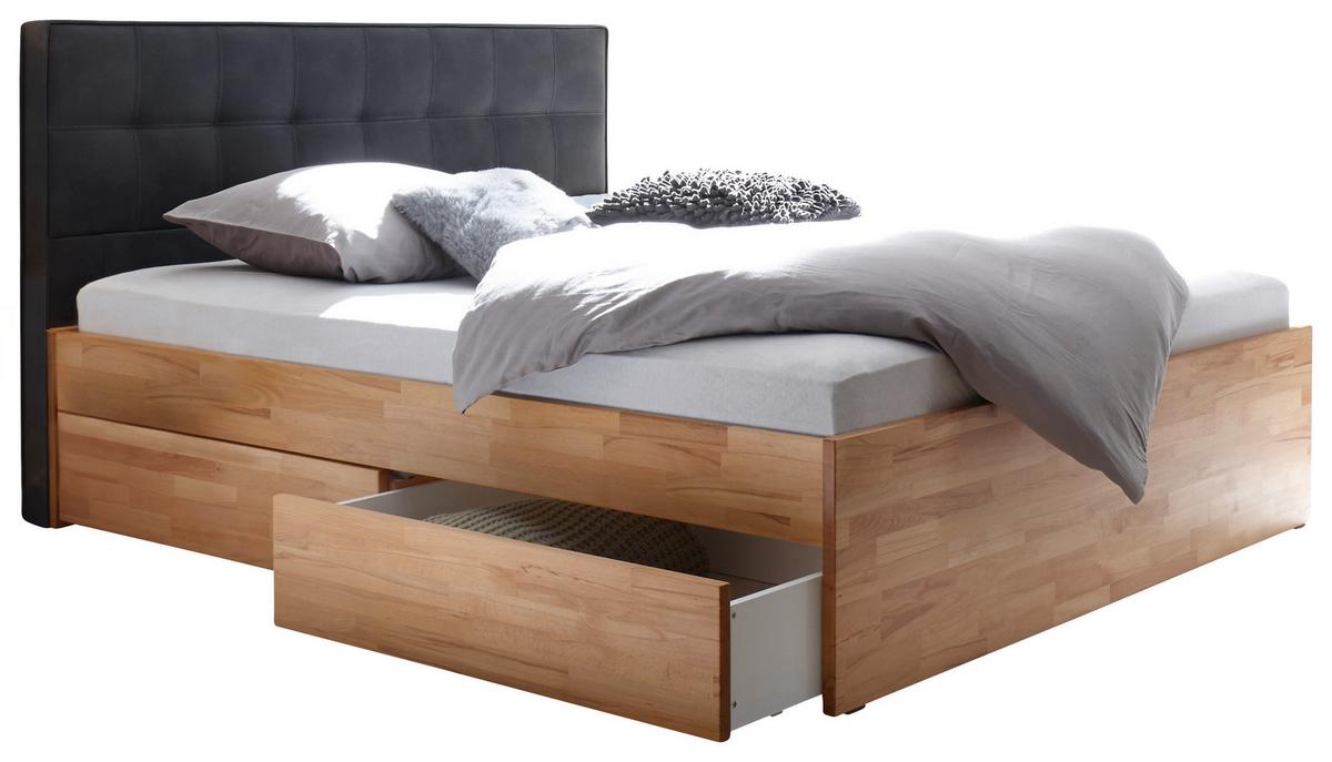 Stauraumbett Elito Mit 2 Schubladen 140x200 cm - Anthrazit/Buchefarben, MODERN, Holz/Textil (140/200cm) - Hasena