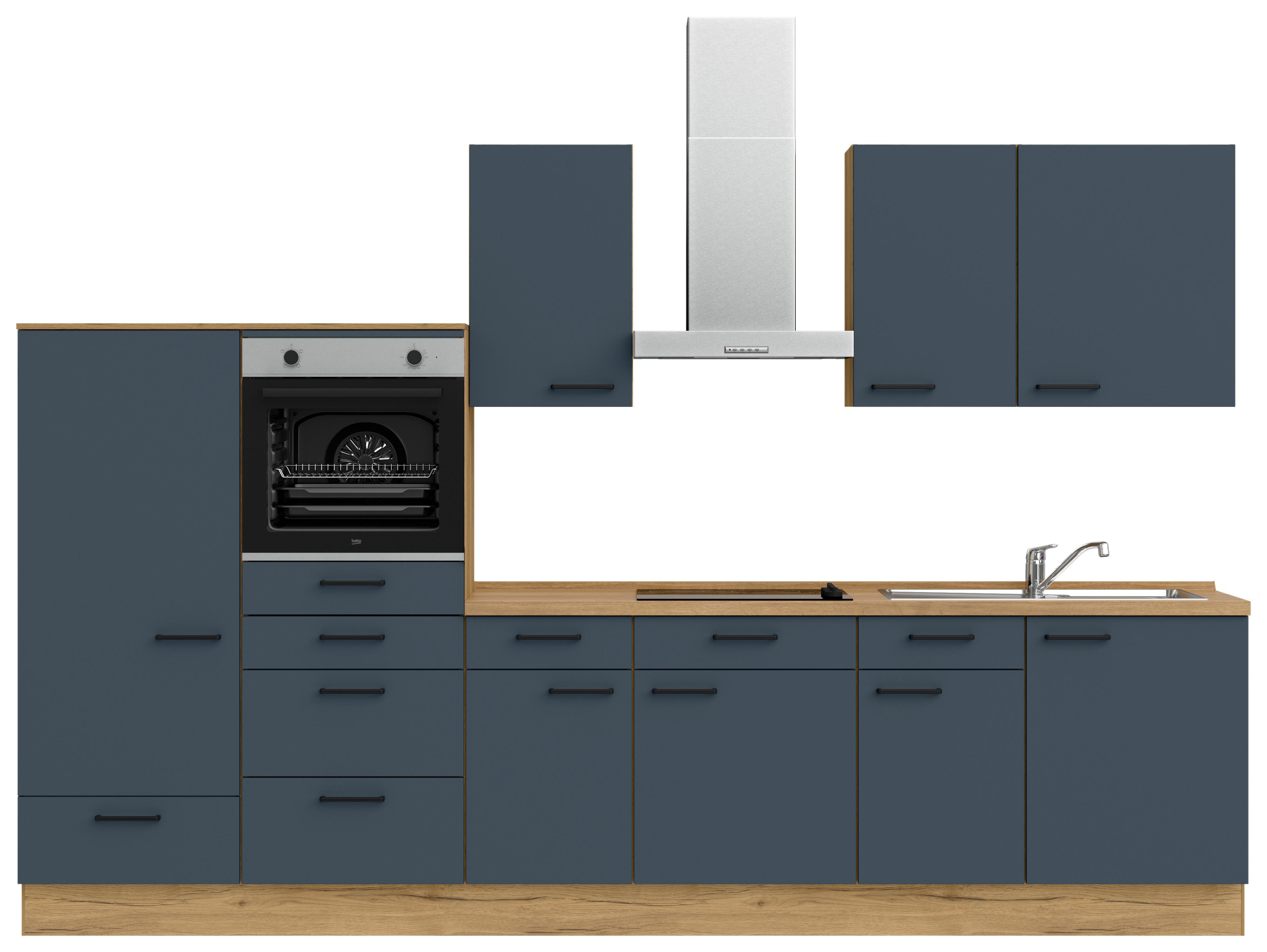 Küchenleerblock Easytouch Low-Line, L8 Links - Blau/Eichefarben, MODERN, Holzwerkstoff (330cm) - Nobilia