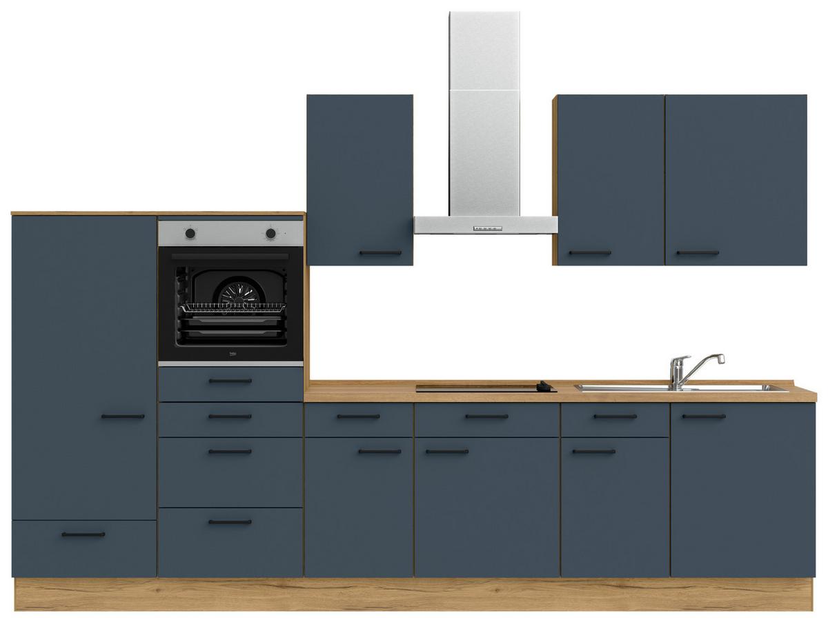 Küchenleerblock Easytouch Low-Line, L8 Links - Blau/Eichefarben, MODERN, Holzwerkstoff (330cm) - Nobilia