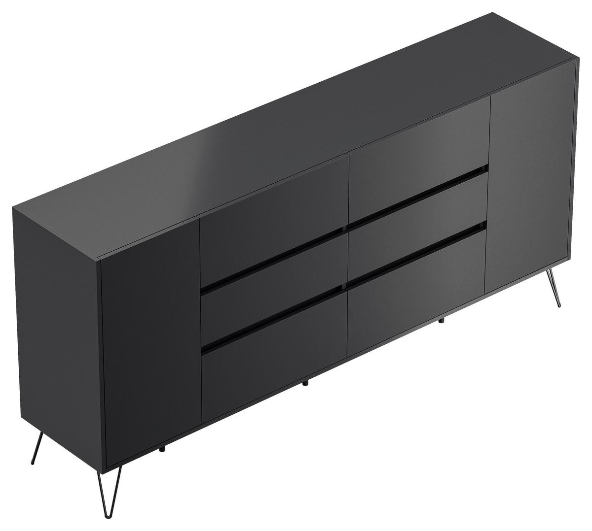 Sideboard Posseik Industrial Graphitfarben B: 199 Cm - Schwarz/Graphitfarben, Design, Holzwerkstoff (199/93,6/42cm) - P & B