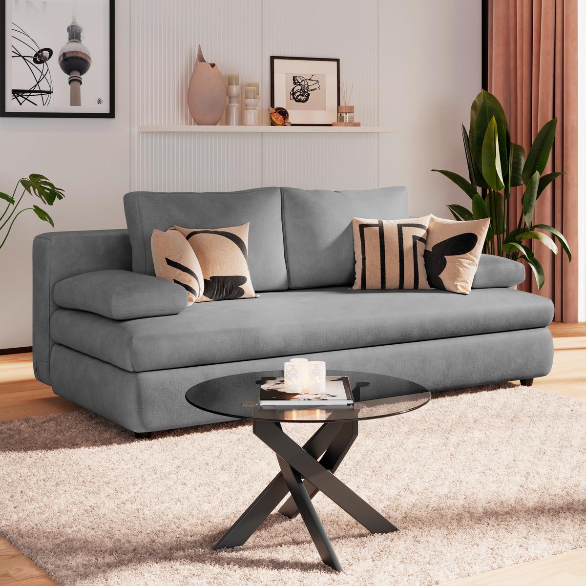 Schlafsofa Oslo Grau, Lf: 200x140 cm - Grau, Trend, Holz/Kunststoff (205/72/100cm)