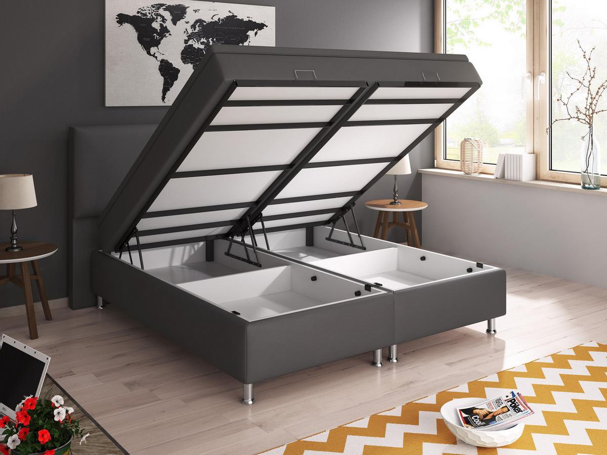 Boxspringbett mit Topper & Bettkasten 180x200 Oslo - Anthrazit/Silberfarben, KONVENTIONELL, Leder/Textil (180/200cm) - MID.YOU