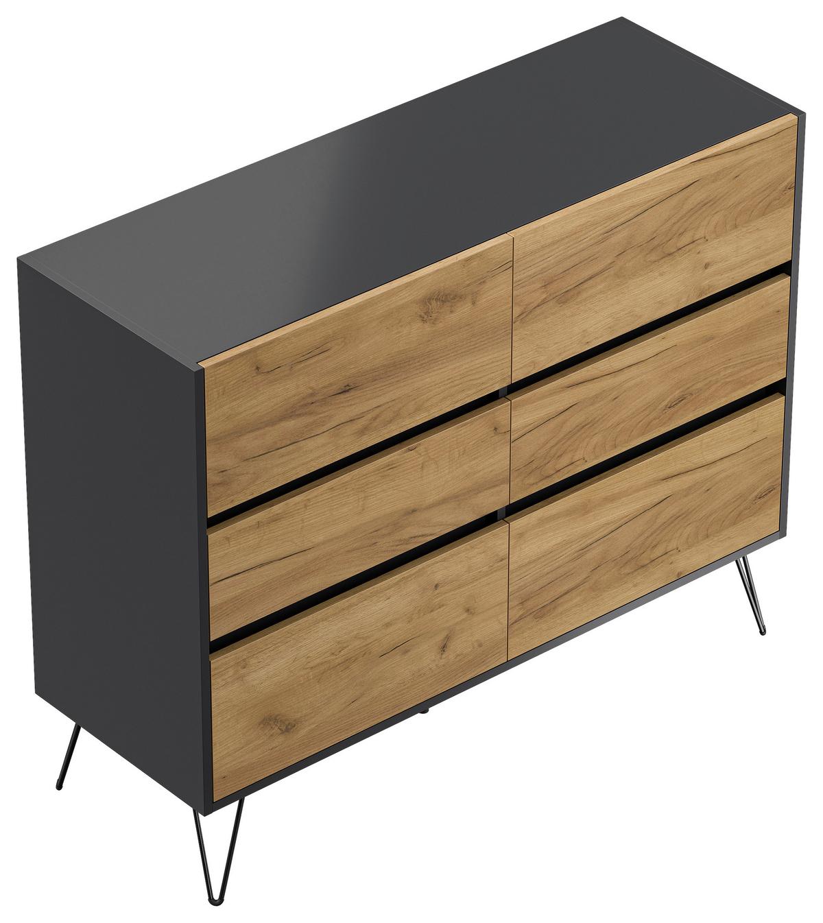Sideboard Posseik Industrial Graphitfarben/Eichef. B:120 cm - Eichefarben/Schwarz, Design, Holzwerkstoff (120/93,6/42cm) - P & B