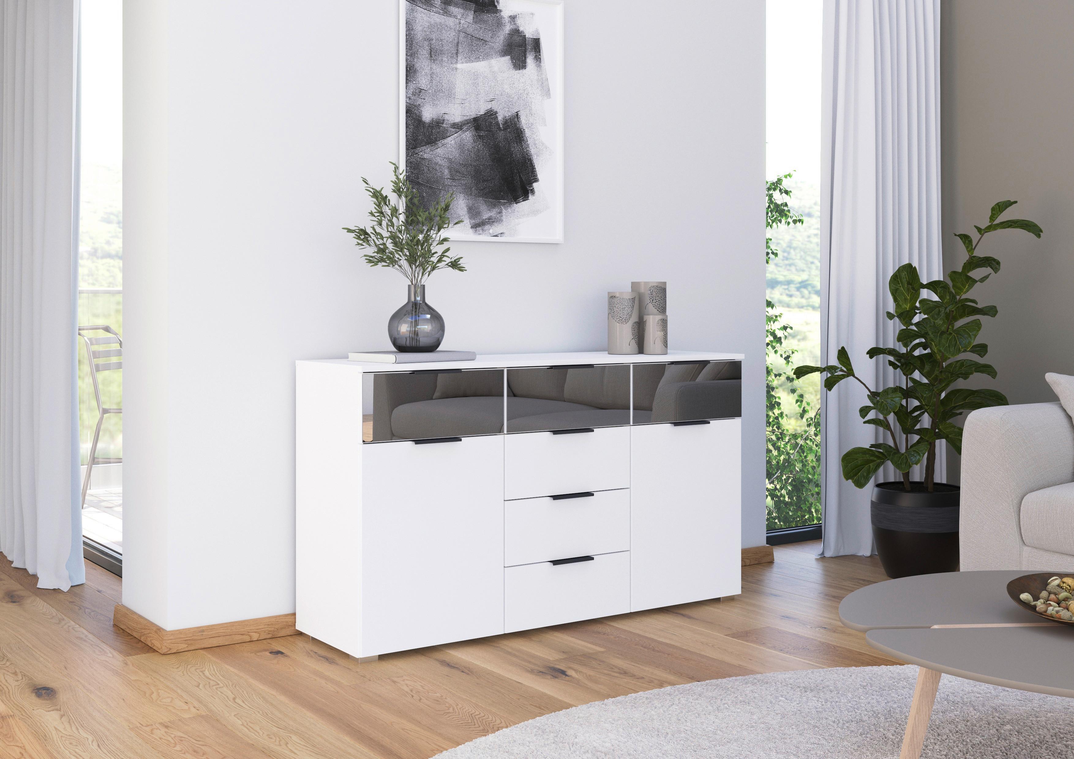 Sideboard Skyla Alpinweiß Grauspiegel - Alufarben/Weiß, MODERN, Glas/Holzwerkstoff (140/81/42cm) - Rauch Möbel