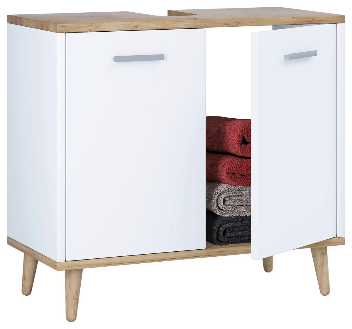 Waschbeckenunterschrank Landos B: 60 cm Weiß/Honigeiche - Honigeiche/Weiß, MODERN, Holzwerkstoff (60/56/28cm) - MID.YOU