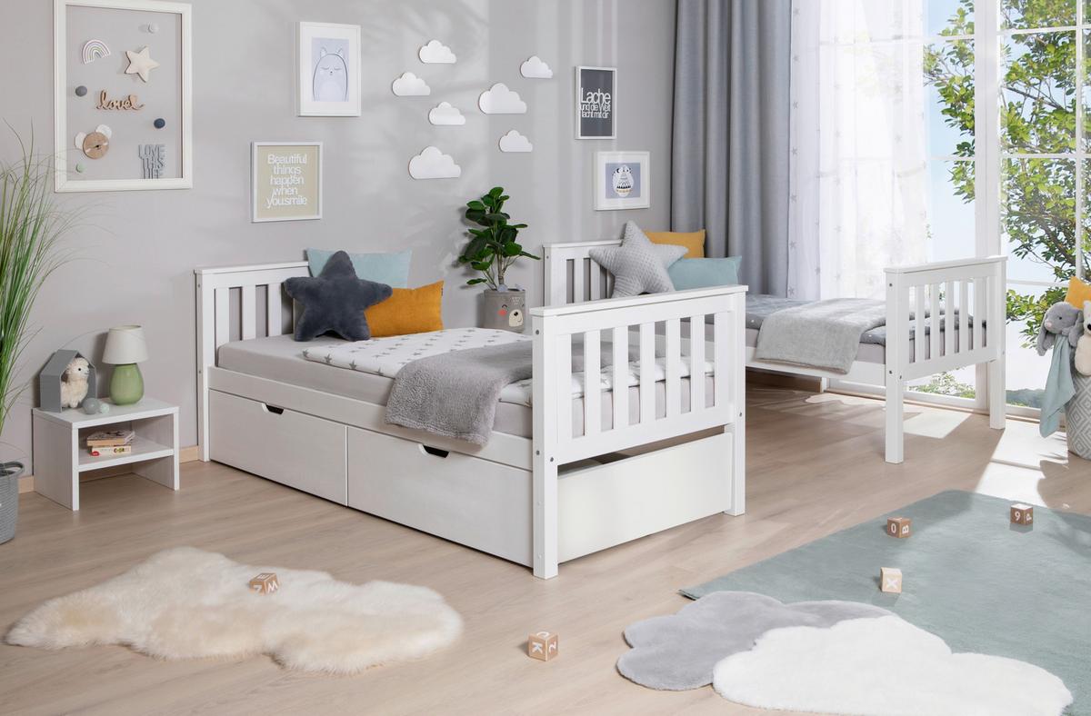 Etagenbett Sammy Weiß Kiefer Massiv 90 cm mit Schubladen - Weiß, MODERN, Holz (90/200cm) - MID.YOU
