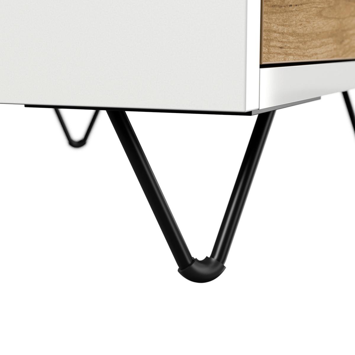 Nachttisch Industrial Weiß/Eichefarben B: 51,2cm - Eichefarben/Schwarz, Basics, Holzwerkstoff/Metall (51,2/65/42cm) - MID.YOU
