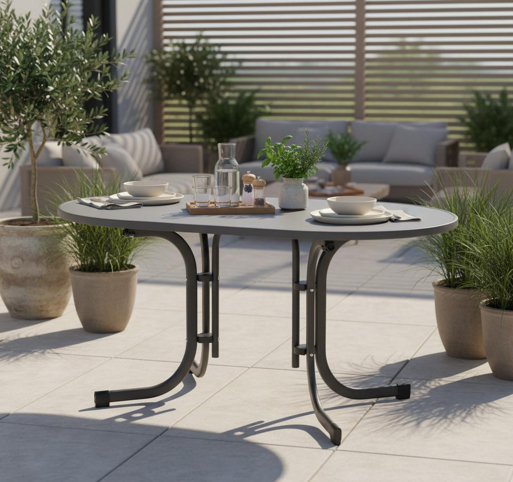 Gartentisch Klappbar Stahl L: 140 cm - Anthrazit, KONVENTIONELL, Holzwerkstoff/Metall (140/90/71cm) - Siena Garden
