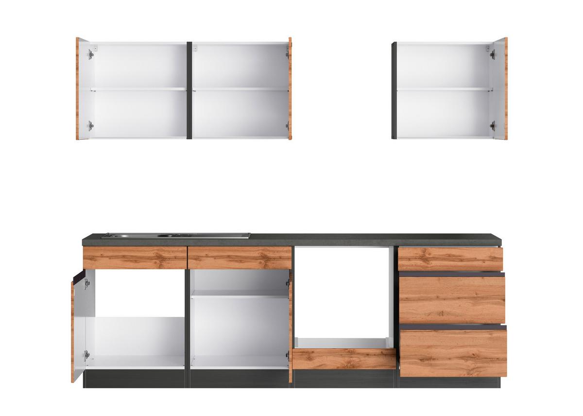 Küchenzeile Turin Ohne Geräte 240 Cm Graphitfarben/eichef. - Eiche Wotan/Graphitfarben, Design, Holz/Holzwerkstoff (240cm) - Held