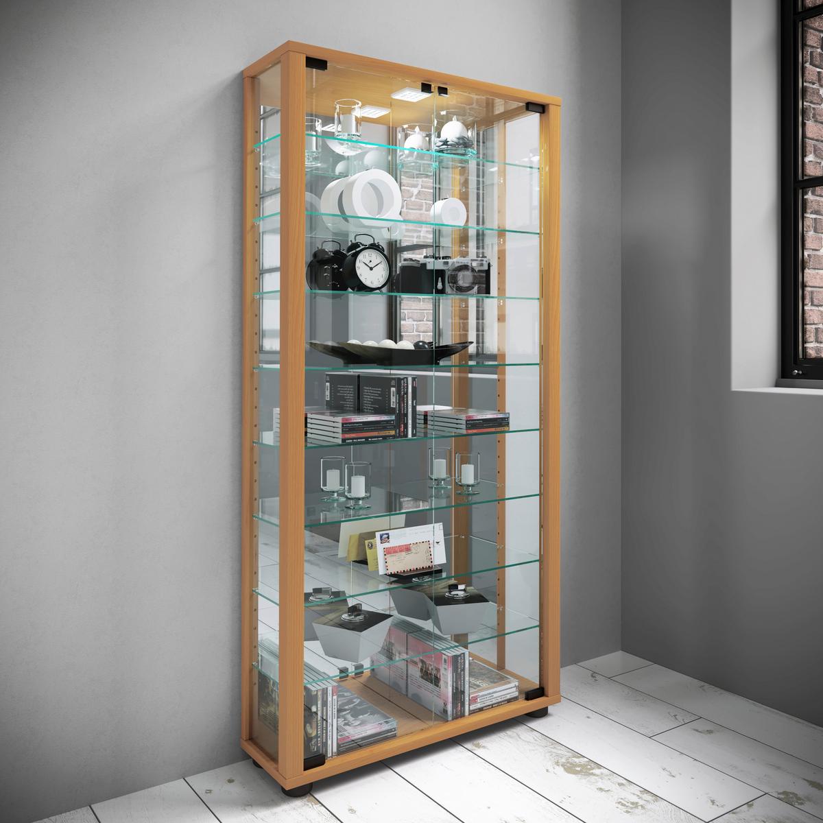 Vitrine Lumo Buchefarben B: 59 Cm - Buchefarben/Schwarz, MODERN, Glas/Holzwerkstoff (59/114,8/18cm) - MID.YOU