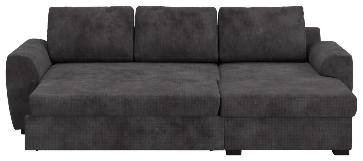 Ecksofa mit Bettfunktion Mikrofaser schwarz, B: 253cm - Schwarz, Trend, Textil (253/154cm) - MID.YOU