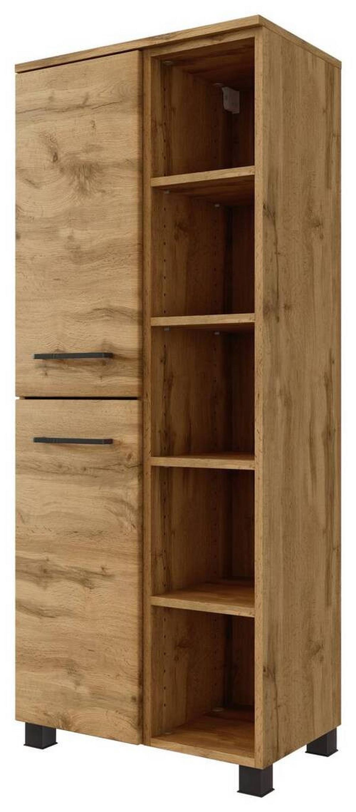 Midischrank Manchester B: 55 Cm Eiche Wotan Dekor - Eichefarben/Schwarz, MODERN, Holzwerkstoff (55/130/35cm) - Held
