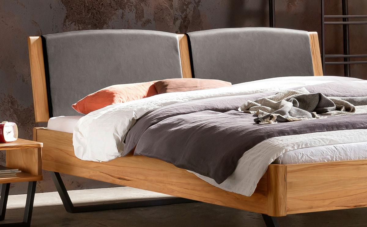 Bett Marola Buchefarben 140x200 Cm - Dunkelgrau/Anthrazit, MODERN, Holz/Textil (140/200cm) - Hasena