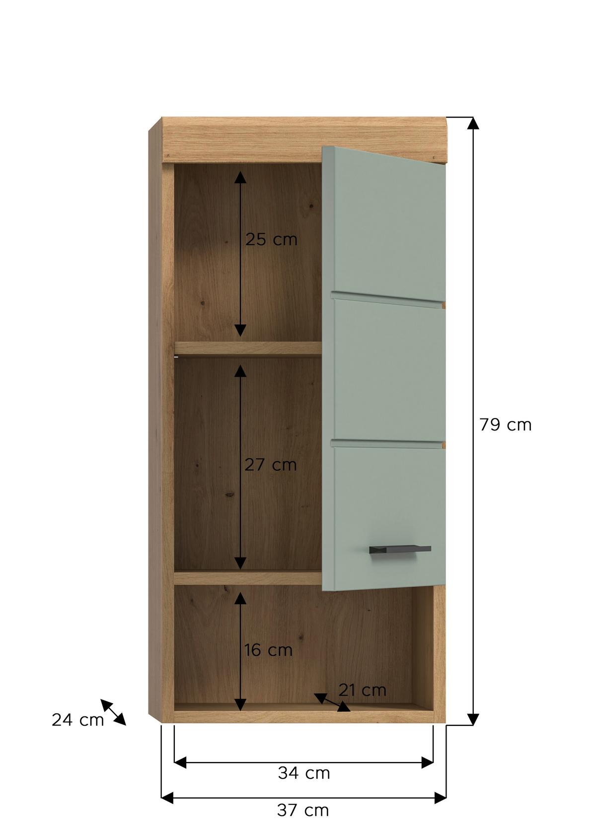 Hängeschrank Scout Eiche Artisan Dekor Salbeigrün - Salbeigrün/Schwarz, MODERN, Holzwerkstoff (37/79/24cm) - MID.YOU