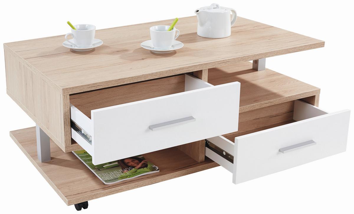Couchtisch Mit Stauraum + Rollen Quattro Hell Dekor/weiß - Eichefarben, MODERN, Holzwerkstoff (105/45/60cm)