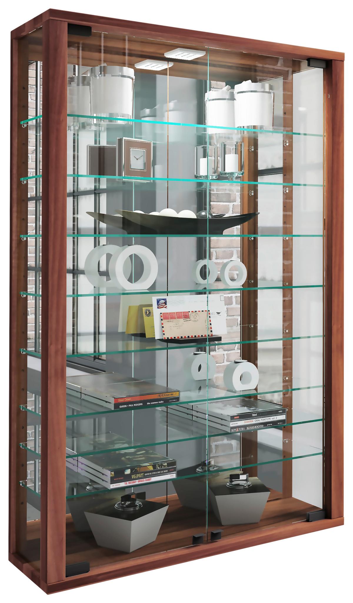 Hängevitrine Vitrosa Nussbaumfarben B: 59cm - Nussbaumfarben/Schwarz, MODERN, Glas/Holzwerkstoff (59/91,3/18cm) - MID.YOU