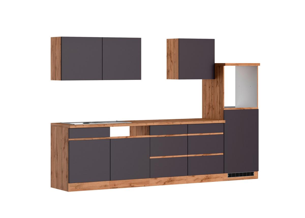 Küchenzeile Turin ohne Geräte B: 300 cm Grau/Eiche Dekor - Eiche Wotan/Grau, Design, Holzwerkstoff (300cm) - Held